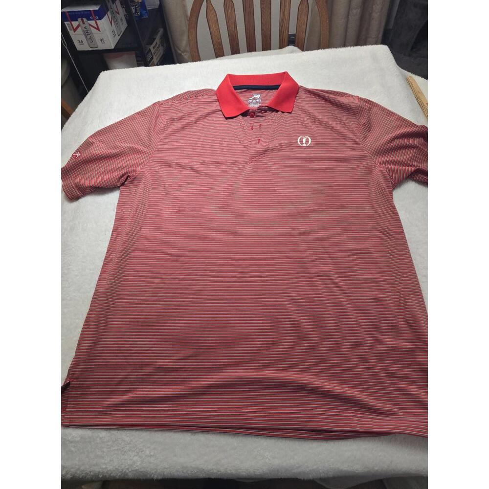 Vintage AHEAD Red Striped Large Poly Blend Golf/Polo Shirt